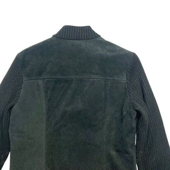 AMI Leather Moto Jacket Women Size Medium Black Suede Full Zip Up Pockets Bomber - Picture 6 of 13